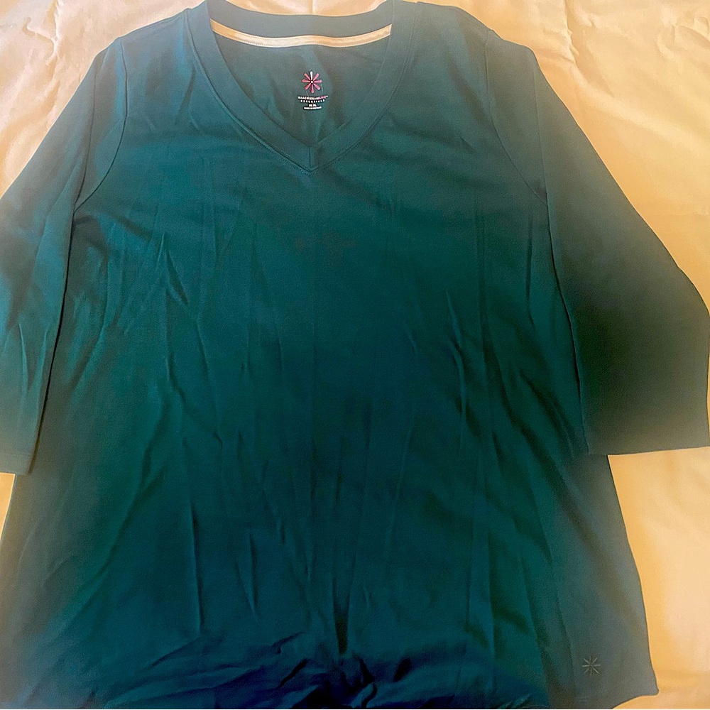 Issac Mizrahi Live! Essentials Pima Cotton V-Neck Top Hunter Green- Regular XL